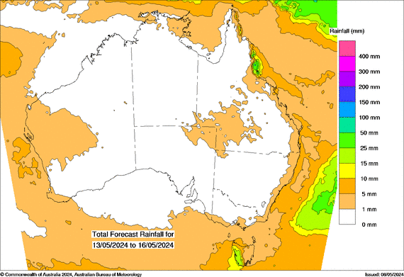 Days Five to Eight Total rain across Australia, updates daily